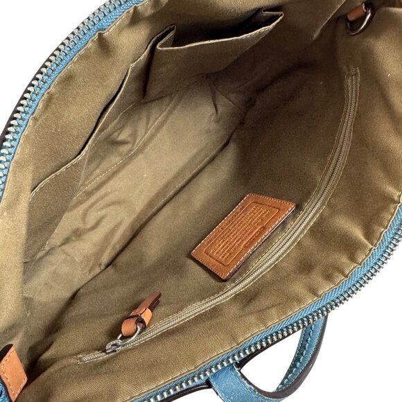 Coach Signature Stripe Purse Tote Shoulder Bag Khaki & Powder Blue F13548 - Picture 8 of 10